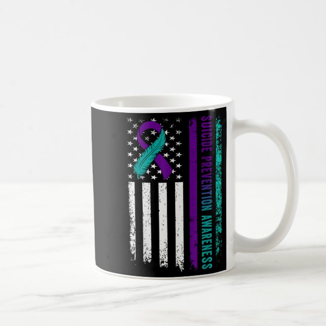 Taza De Café Suicide Prevention Awareness American Flag Ribbon  (Derecha)