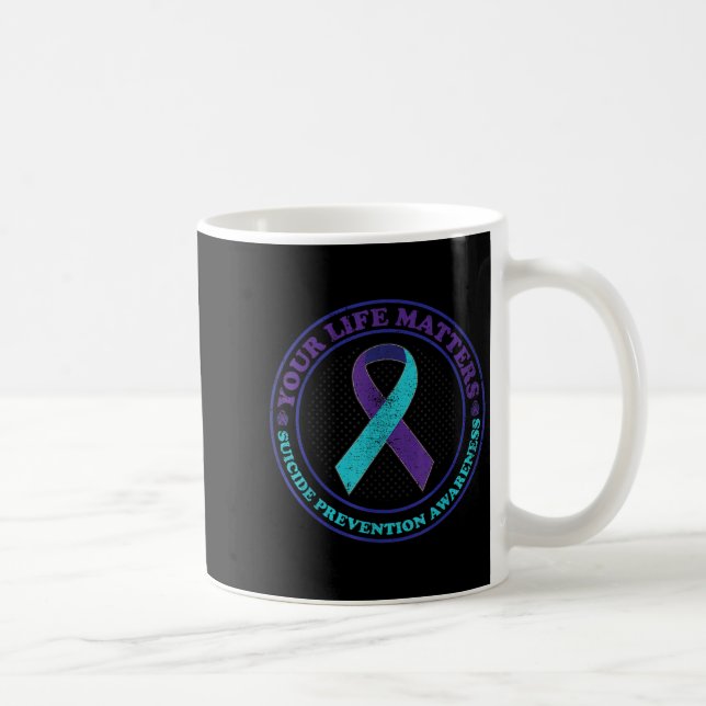 Taza De Café Suicide Prevention Awareness Teal &amp; Purple Rib (Derecha)