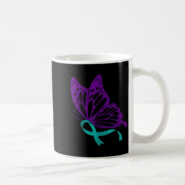 Taza De Café Suicide Prevention Awareness Teal &amp; Purple Rib (Derecha)