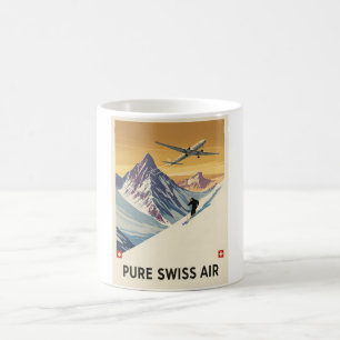 Taza De Café Suiza Vintage Travel Pure Swiss Air Arte de Esquí