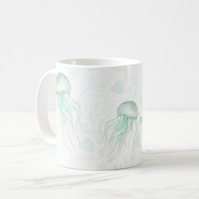 Taza De Café Summer Pearl Watercolor Ocean Design (Anverso izquierdo)