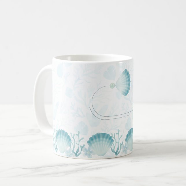 Taza De Café Summer Pearl Watercolor Ocean Design (Anverso izquierdo)