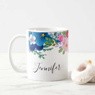 Taza De Café Summeración de la flor rosa y azul