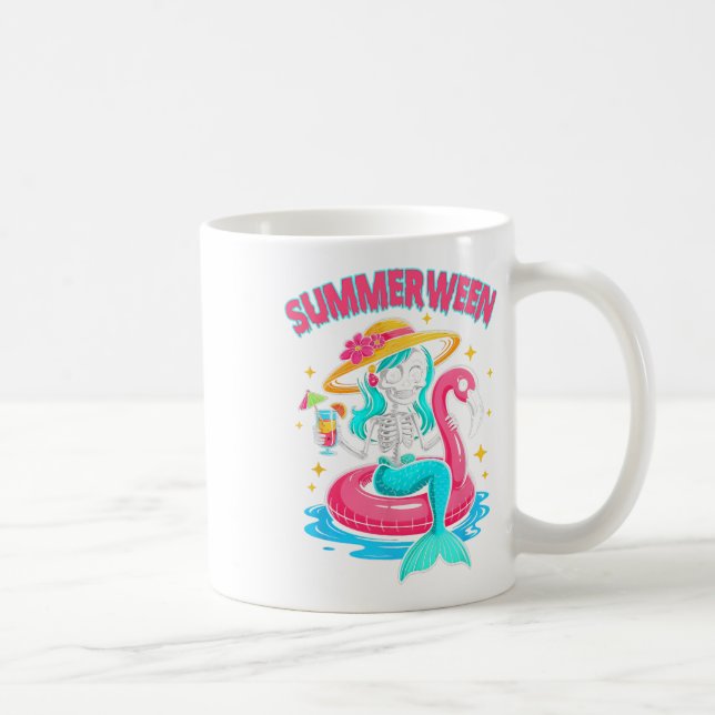 Taza De Café Summerween Mermaid Skeleton Halloween Flamingo Sum (Derecha)
