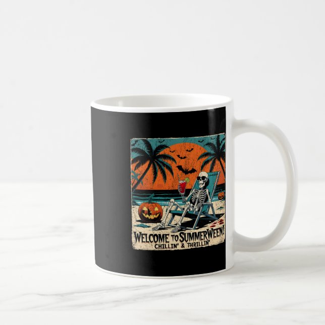 Taza De Café Summerween Skeleton Beach Halloween Arte Tropical  (Derecha)