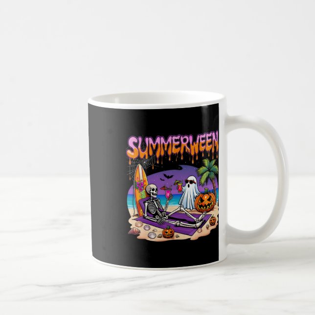 Taza De Café Summerween Skeleton Ghost Beach Funny Spooky Hallo (Derecha)
