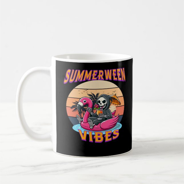 Taza De Café Summerween Vibes Grim Reaper Flamingo Floor Retro (Izquierda)