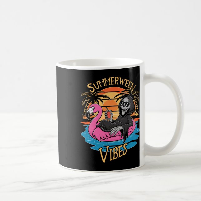 Taza De Café Summerween Vibes Skeleton Flamingo Spooky Hallowee (Derecha)