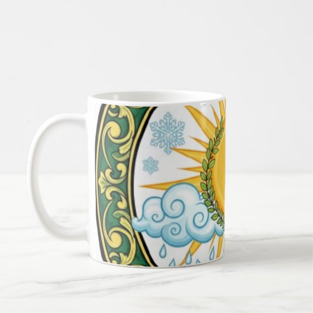 Taza De Café Sun and Rain Nature Cycle Botanical Emblem ART (Izquierda)
