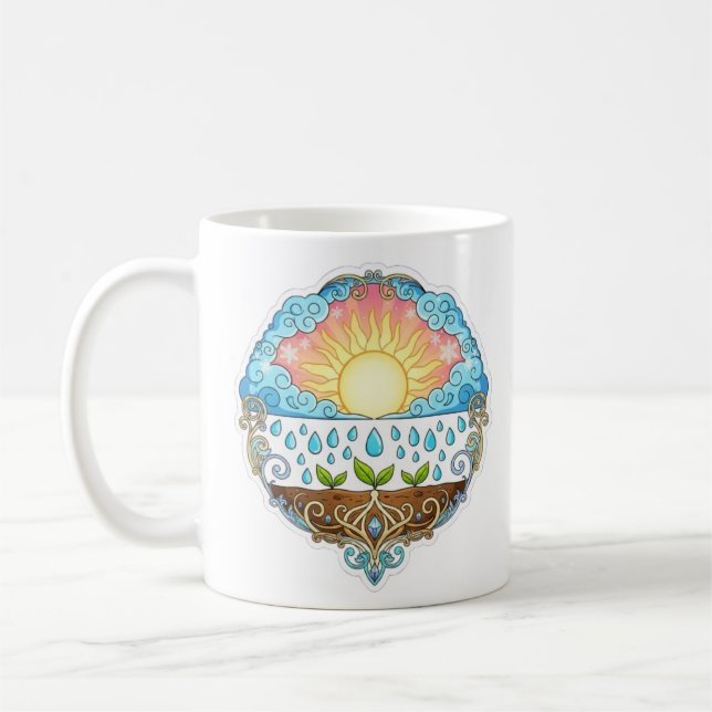 Taza De Café Sun Rain Growth Nature Symbol Illustration design  (Izquierda)
