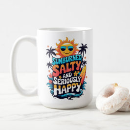 Taza De Café Sunburned Salty and Happy – Retro Beach Vibes