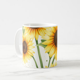 Taza De Café Sunflower acuarela con bordes crema