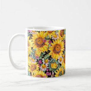 Taza De Café Sunflower acuarela verano vintage sin costuras