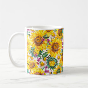Taza De Café Sunflower acuarela verano vintage sin costuras