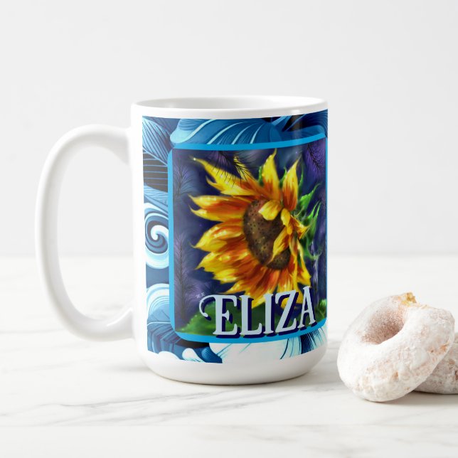 Taza De Café Sunflower at Night Flower Floral Personalized (Con donut)
