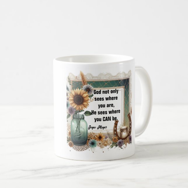 Taza De Café Sunflower Boot Mug, "God Sees Where You Can Be" (Anverso derecho)