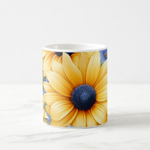 Taza De Café Sunflower Elegante Con Flores Silvestres Azules Su