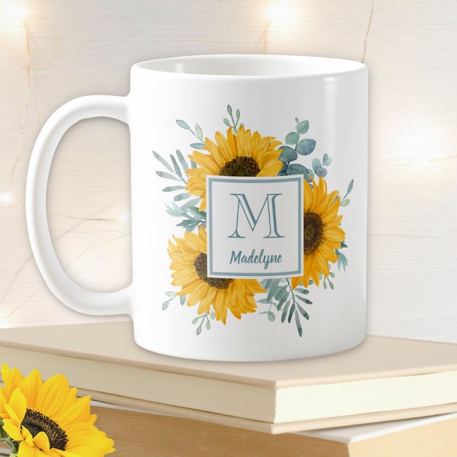 Taza De Café Sunflower Monogram Name Personalized (Subido por el creador)