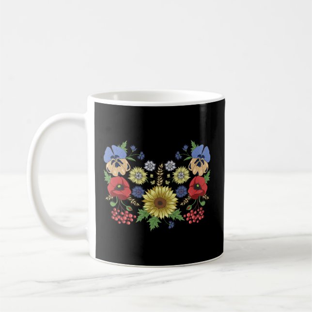 Taza De Café Sunflower Poppies Viburnum Floral Ucraniano Vyshyv (Izquierda)