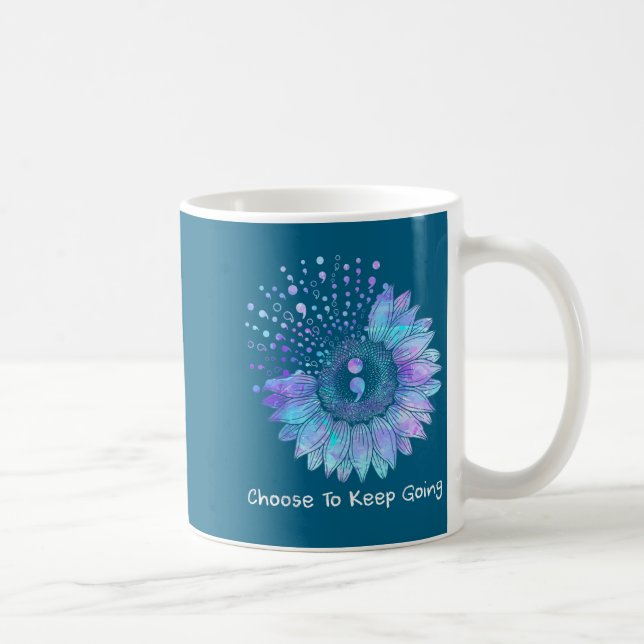 Taza De Café Sunflower Teal Purple Ribbon Suicide Prevention Aw (Derecha)