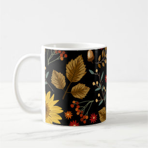 Taza De Café Sunflowers de otoño: fondo negro de arce