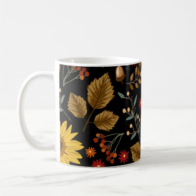 Taza De Café Sunflowers de otoño: fondo negro de arce (Izquierda)