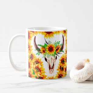 Taza De Café Sunflowers y Bull Skull