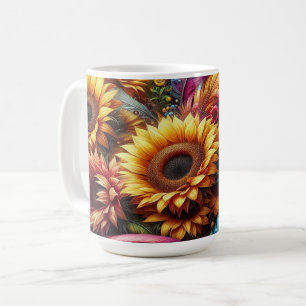 Taza De Café Sunflowers y Feathers