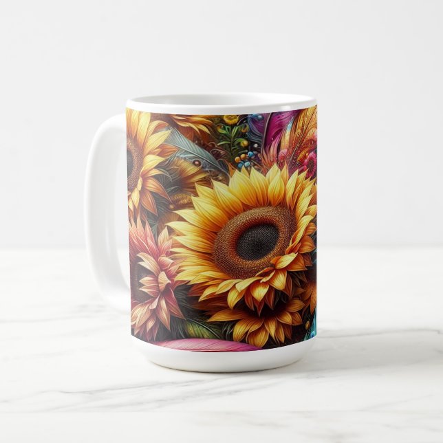 Taza De Café Sunflowers y Feathers (Anverso izquierdo)