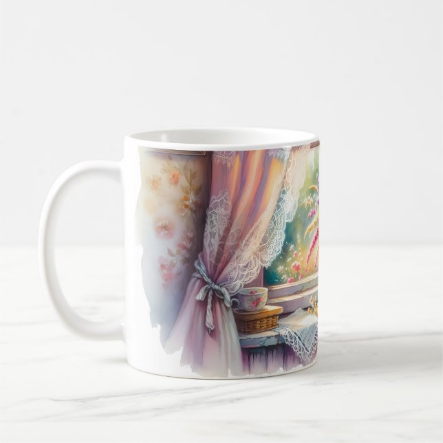 Taza De Café Sunlit Cottage Window Wildflowers (Izquierda)