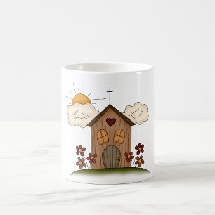 Taza De Café Sunny Church Con Flores Rústico Encanto Del País