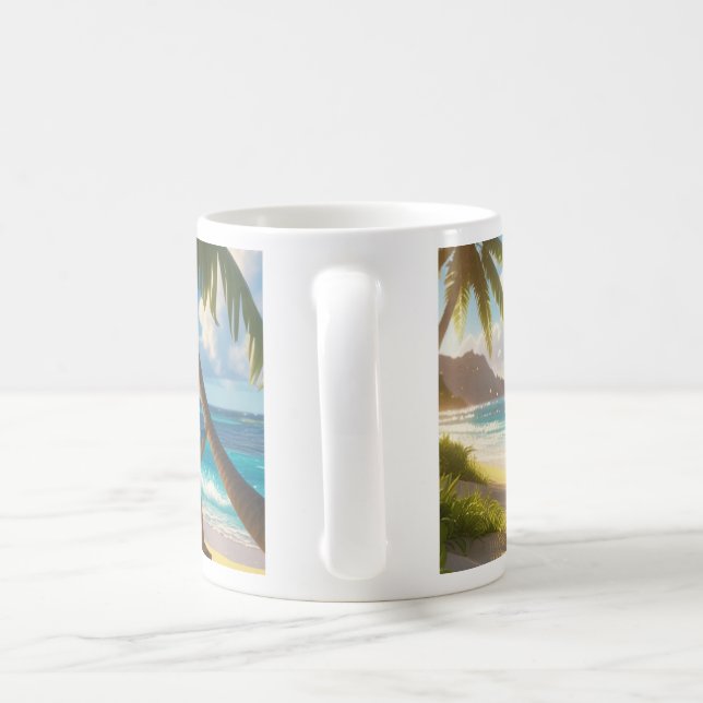 Taza De Café Sunny Escape-Palmeras y Tumbonas a orillas del mar (Mango)