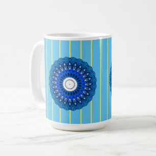Taza De Café Sunny Pinstriped Turquoise y Blue Mandala Mug