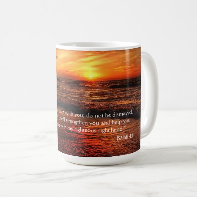 Taza De Café Sunset Beach No Temer A Isaías 41:10 (Anverso derecho)