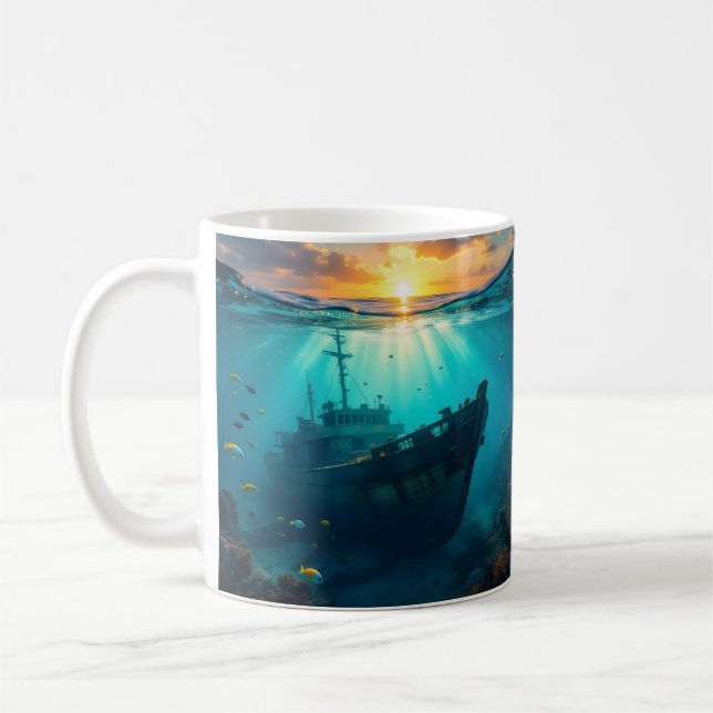 Taza De Café Sunset subacuático y Dolphin Surfer (Izquierda)