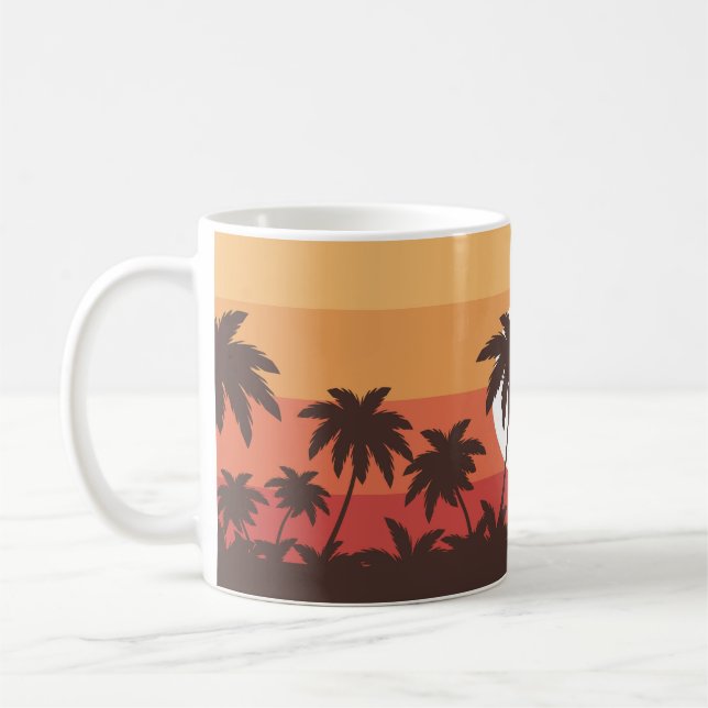Taza De Café Sunset Tropical Palm Beach Vintage (Izquierda)