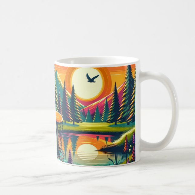 Taza De Café Sunset y árboles de golf de disco retro (Derecha)