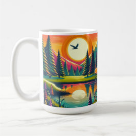 Taza De Café Sunset y árboles de golf de disco retro