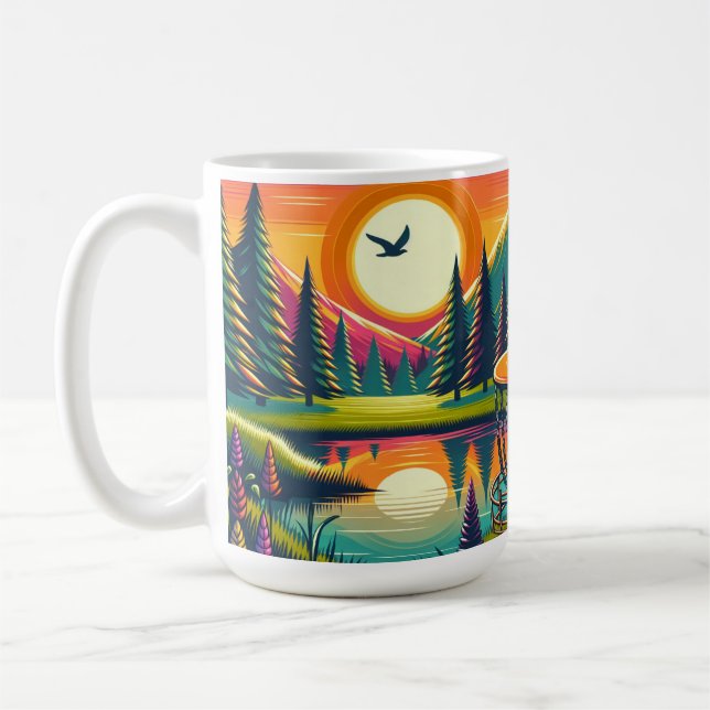 Taza De Café Sunset y árboles de golf de disco retro (Izquierda)