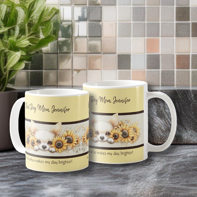 Taza De Café Sunshine Chihuahua Sunflower acuarela Perro Floral (Sunshine Chihuahua Sunflower Watercolor Dog Floral Coffee Mug. Personalize for a friend or yourself.)
