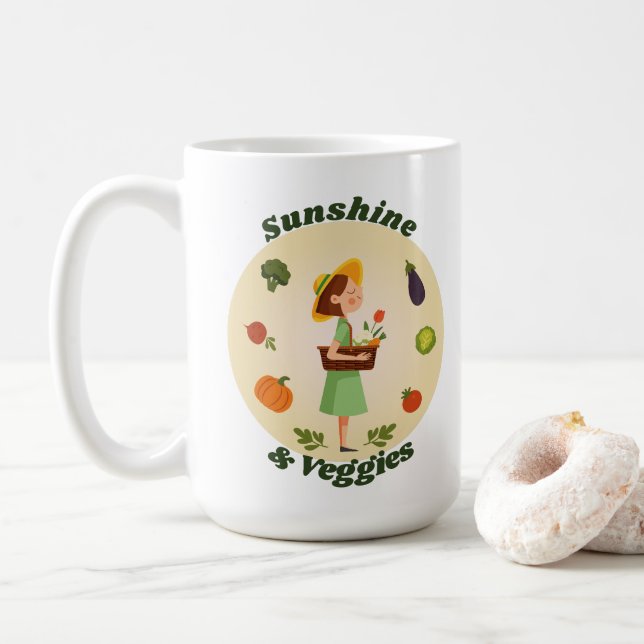 Taza De Café Sunshine & Veggies | Chica personalizado Garden (Con donut)