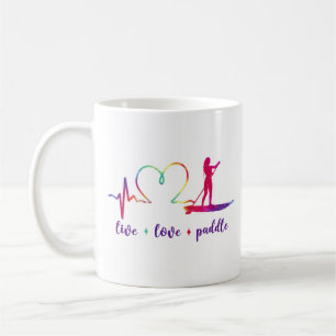 Taza De Café SUP Paddleboard Live Love Paddle Chica Heartbeat