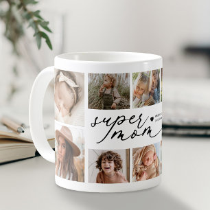 Taza De Café Super Mamá Personalizada Collage de 10 Fotos