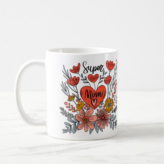Taza De Café Super Mom Floral Mug (Izquierda)
