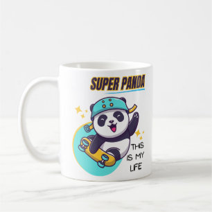 Taza De Café Super Panda Skateboarding Larga Manga