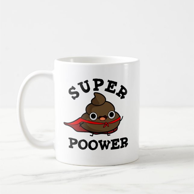 Taza De Café Super Poower Funny Super Hero Poop Pun (Izquierda)