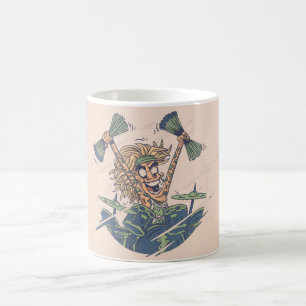 Taza De Café Superbaterista con BAQUETAS Toca Solo de Batería