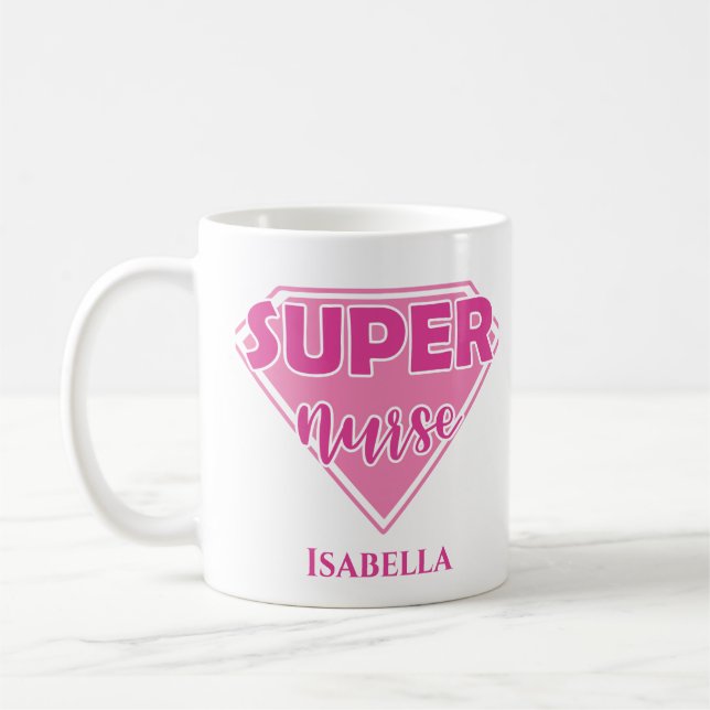 Taza De Café Superenfermera rosa personalizada (Izquierda)