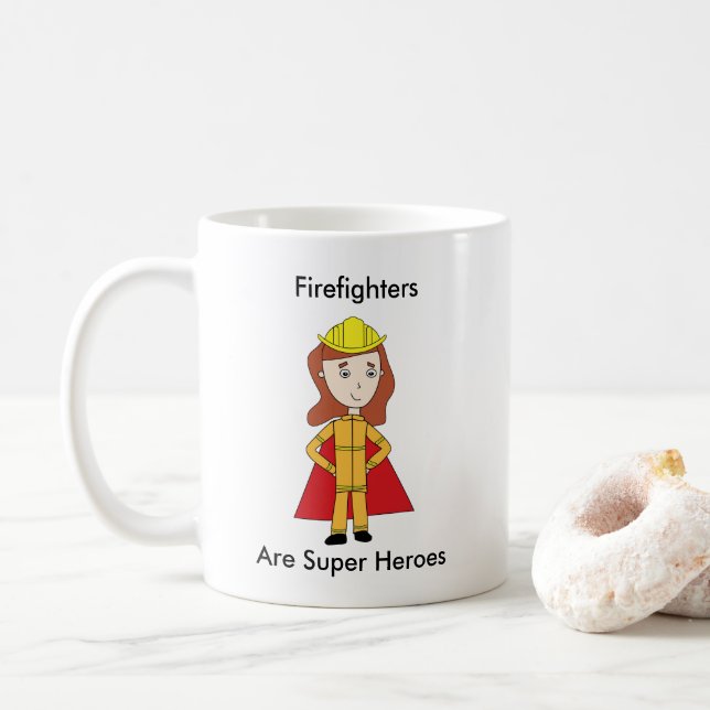 Taza De Café Superhéroe de bomberos personalista femenina (Con donut)