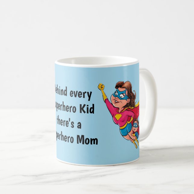 Taza De Café Superheroína, madre y niño personalizado (Anverso derecho)